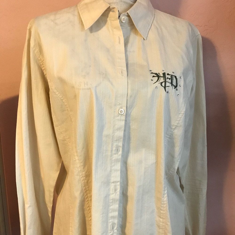 Harley Davidson cream color, green accent stitching XL